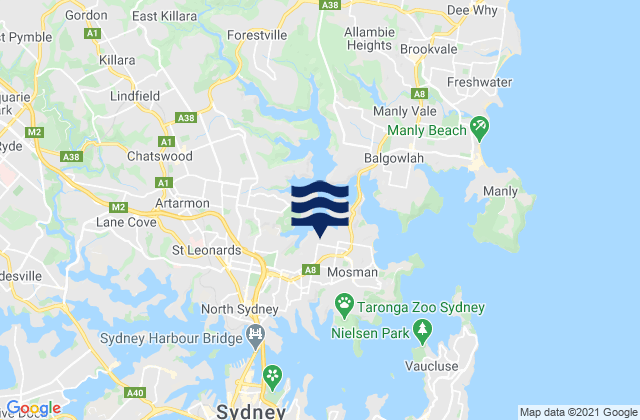 Mappa delle Getijden in Cremorne, Australia