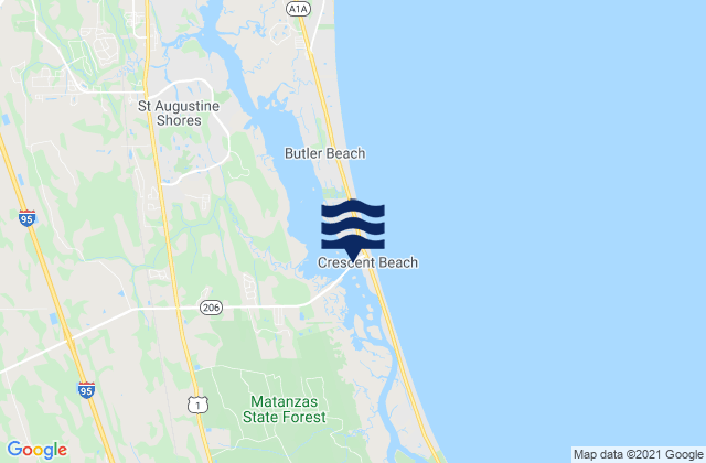 Mappa delle Getijden in Crescent Beach Matanzas River, United States