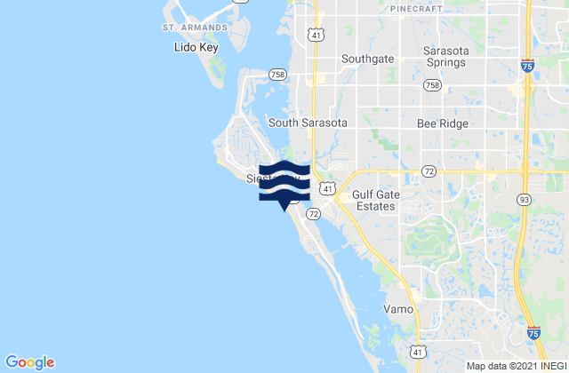 Mappa delle Getijden in Crescent Beach, United States