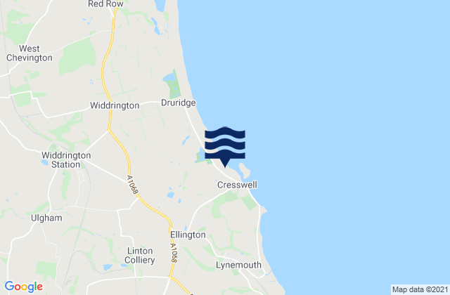 Mappa delle Getijden in Cresswell Beach, United Kingdom