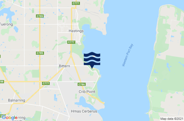 Mappa delle Getijden in Crib Point, Australia