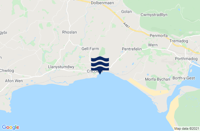 Mappa delle Getijden in Criccieth Beach, United Kingdom