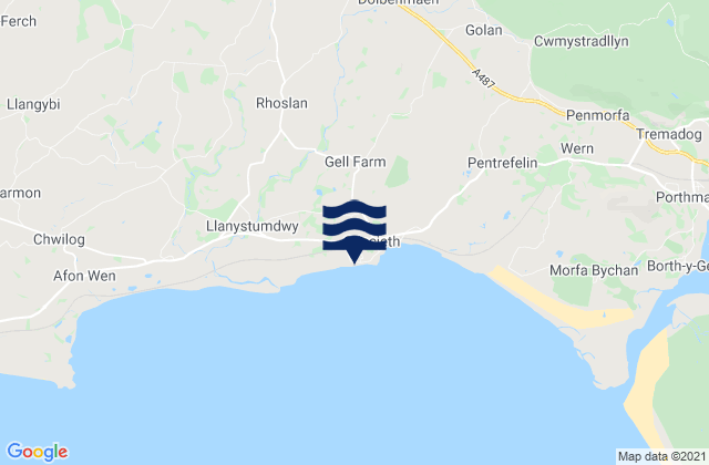 Mappa delle Getijden in Criccieth Castle Beach, United Kingdom