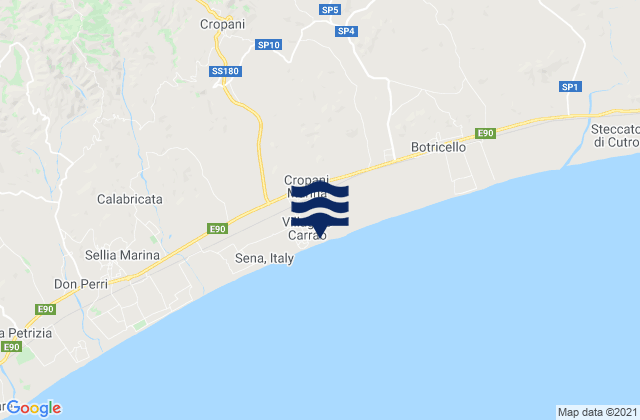 Mappa delle Getijden in Cropani Marina, Italy