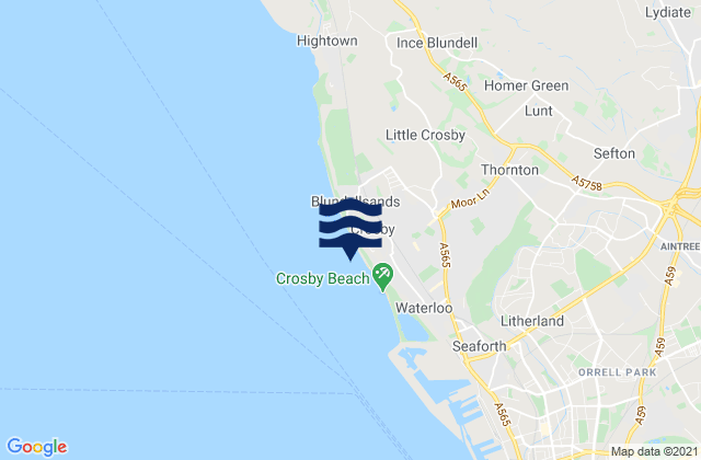 Mappa delle Getijden in Crosby Beach, United Kingdom