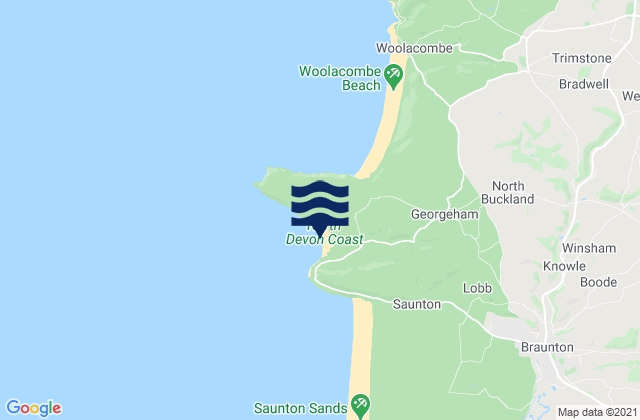 Mappa delle Getijden in Croyde Bay Beach, United Kingdom