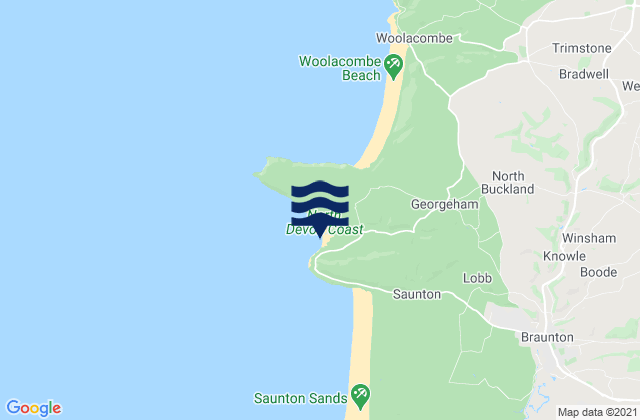 Mappa delle Getijden in Croyde Reef, United Kingdom