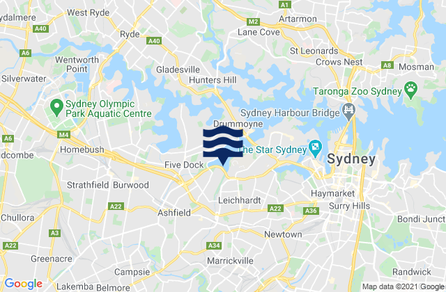 Mappa delle Getijden in Croydon, Australia