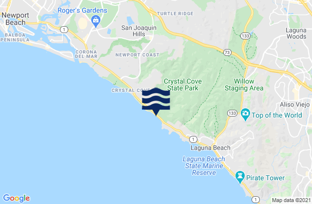 Mappa delle Getijden in Crystal Cove State Park, United States