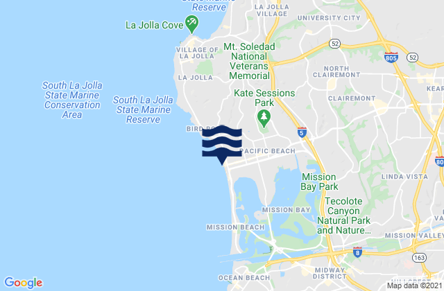 Mappa delle Getijden in Crystal Pier and Pacific Beach, United States