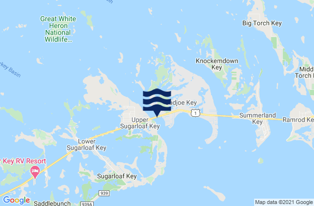 Mappa delle Getijden in Cudjoe Key (Pirates Cove), United States