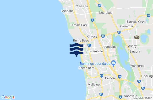 Mappa delle Getijden in Currambine, Australia