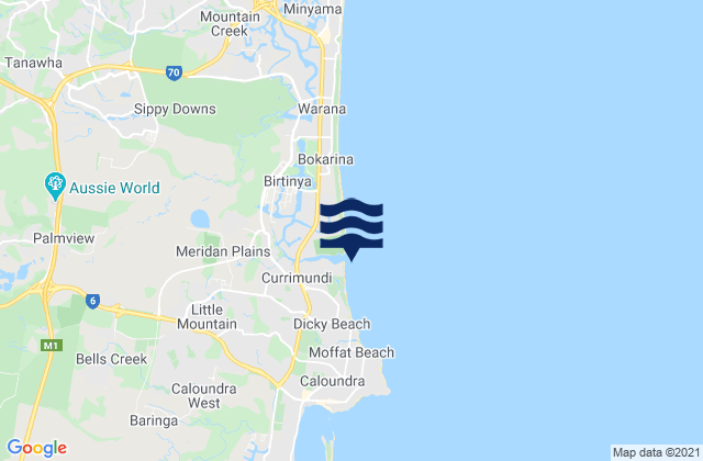 Mappa delle Getijden in Currimundi Beach, Australia