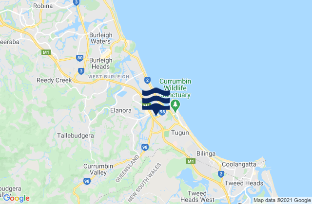 Mappa delle Getijden in Currumbin Point, Australia