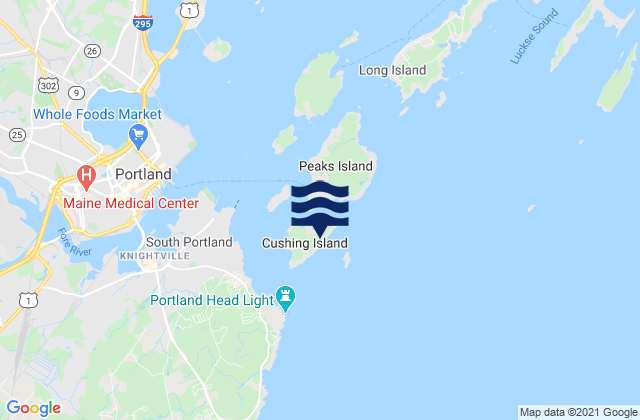 Mappa delle Getijden in Cushing Island, United States