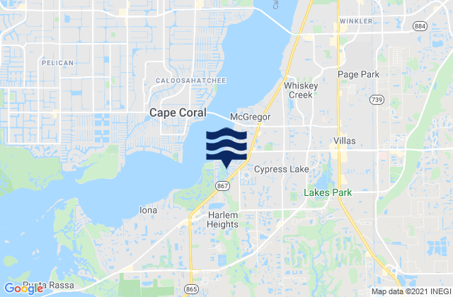 Mappa delle Getijden in Cypress Lake, United States