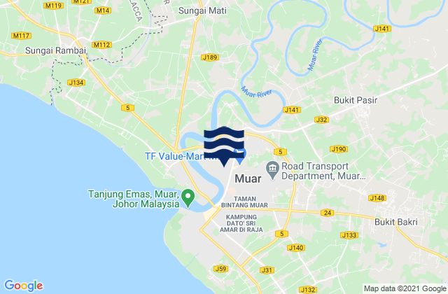 Mappa delle Getijden in Daerah Muar, Malaysia