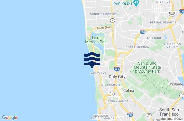 Mappa delle Getijden in Daly City, United States