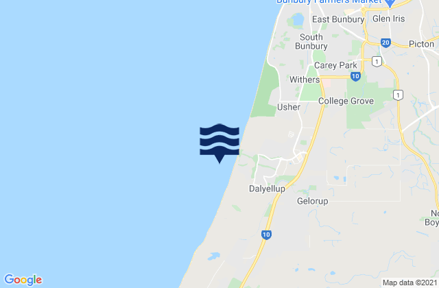Mappa delle Getijden in Dalyellup Beach, Australia