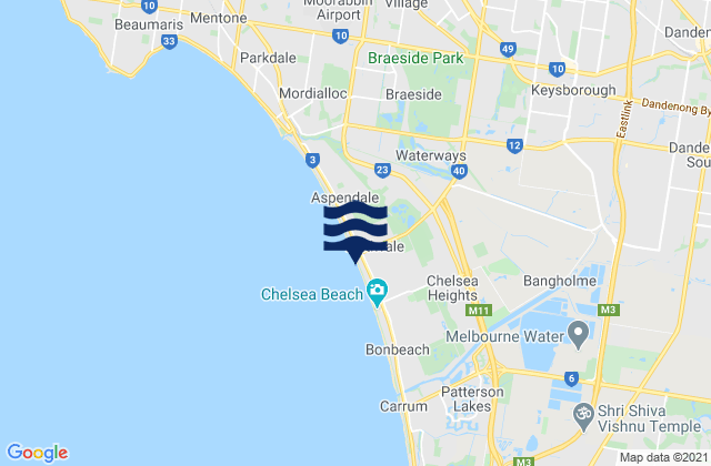 Mappa delle Getijden in Dandenong, Australia