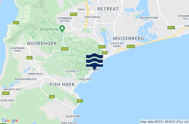 Mappa delle Getijden in Danger Beach, South Africa