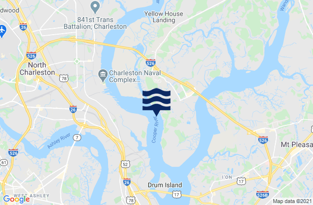 Mappa delle Getijden in Daniel Island Bend, United States