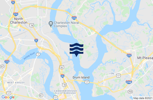 Mappa delle Getijden in Daniel Island Reach, United States