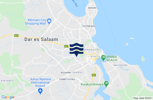 Mappa delle Getijden in Dar es Salaam Region, Tanzania