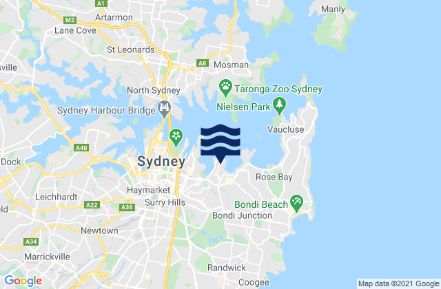 Mappa delle Getijden in Darling Point, Australia