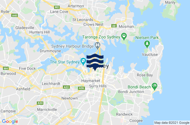 Mappa delle Getijden in Darlinghurst, Australia