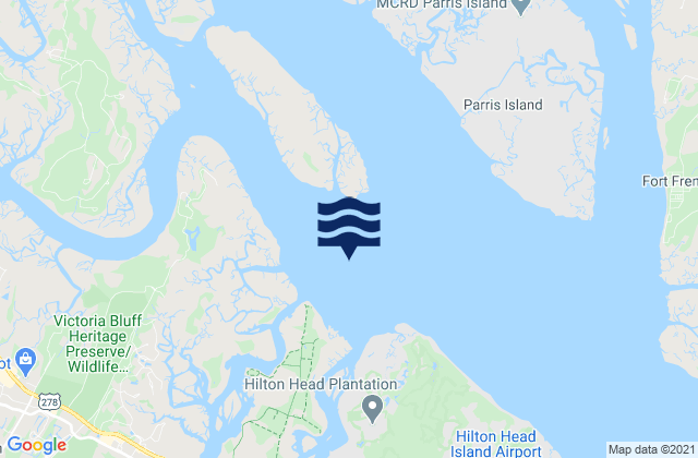 Mappa delle Getijden in Daws Island south of Chechessee River, United States