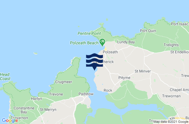 Mappa delle Getijden in Daymer Bay Beach, United Kingdom