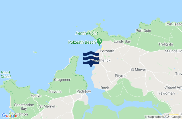 Mappa delle Getijden in Daymer Bay, United Kingdom