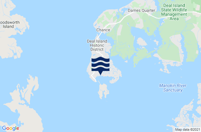 Mappa delle Getijden in Deal Island, United States
