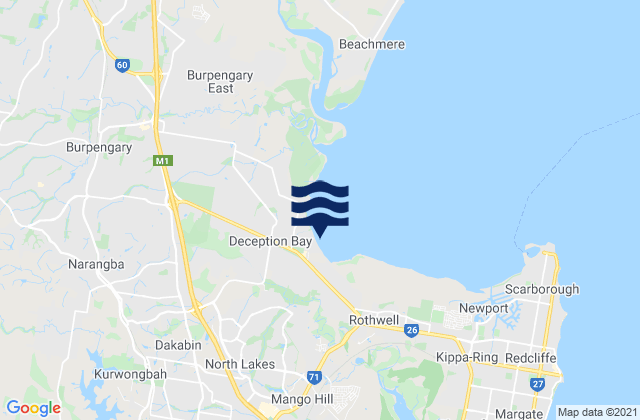 Mappa delle Getijden in Deception Bay, Australia