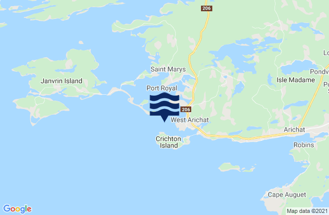 Mappa delle Getijden in Delorier Island, Canada