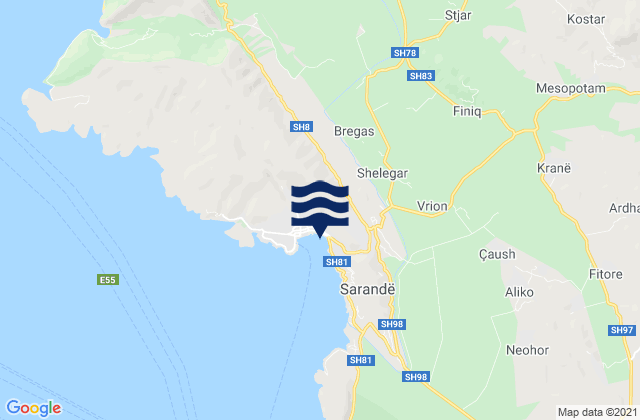 Mappa delle Getijden in Delvinë, Albania