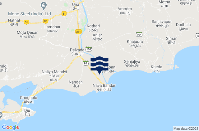 Mappa delle Getijden in Delvāda, India