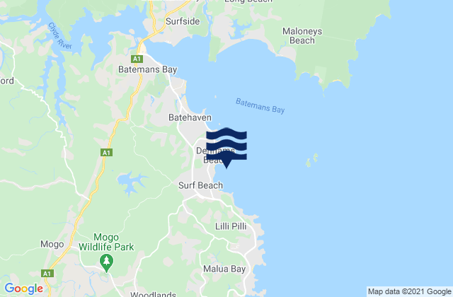 Mappa delle Getijden in Denhams Beach, Australia