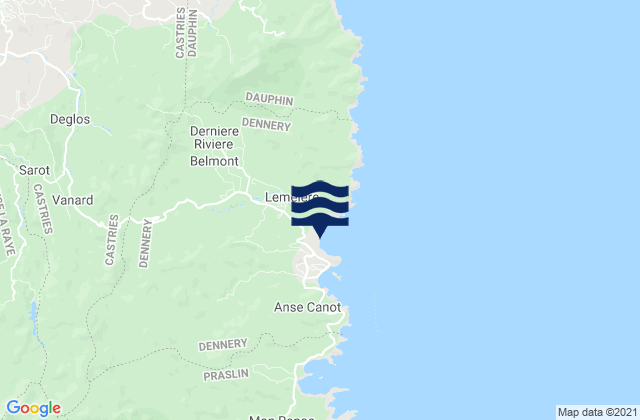 Mappa delle Getijden in Dennery, Saint Lucia