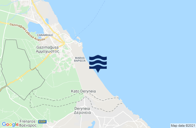 Mappa delle Getijden in Derýneia, Cyprus