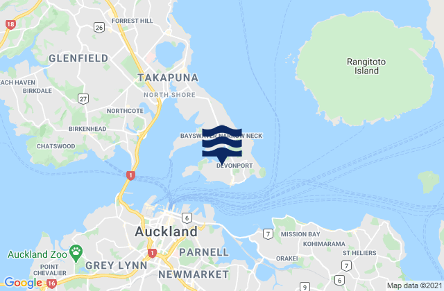 Mappa delle Getijden in Devonport Beach, New Zealand