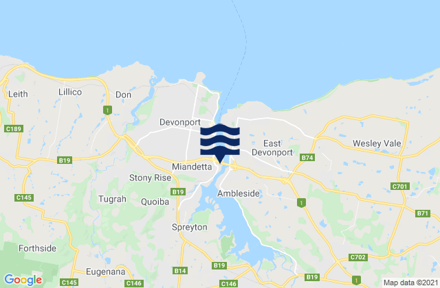 Mappa delle Getijden in Devonport, Australia