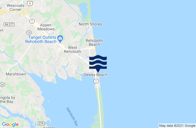 Mappa delle Getijden in Dewey Beach, United States