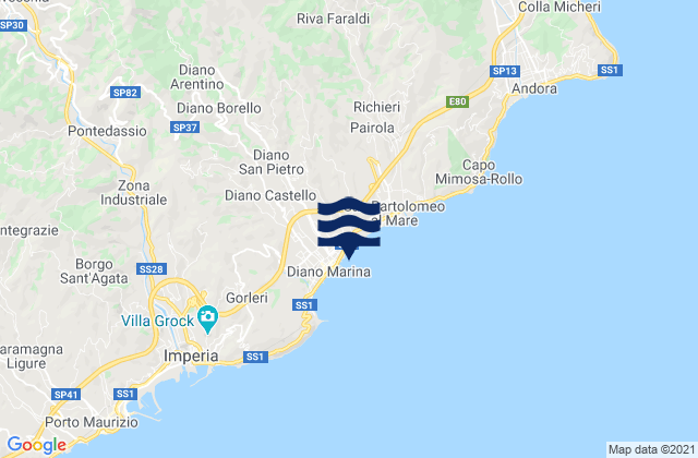 Mappa delle Getijden in Diano Marina, Italy