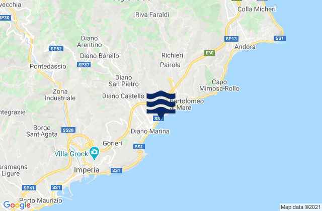 Mappa delle Getijden in Diano San Pietro, Italy