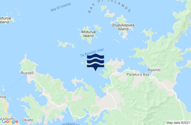 Mappa delle Getijden in Dicks Bay, New Zealand