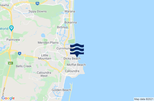 Mappa delle Getijden in Dicky Beach, Australia