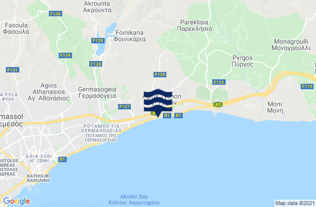 Mappa delle Getijden in Dieróna, Cyprus