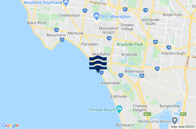 Mappa delle Getijden in Dingley Village, Australia